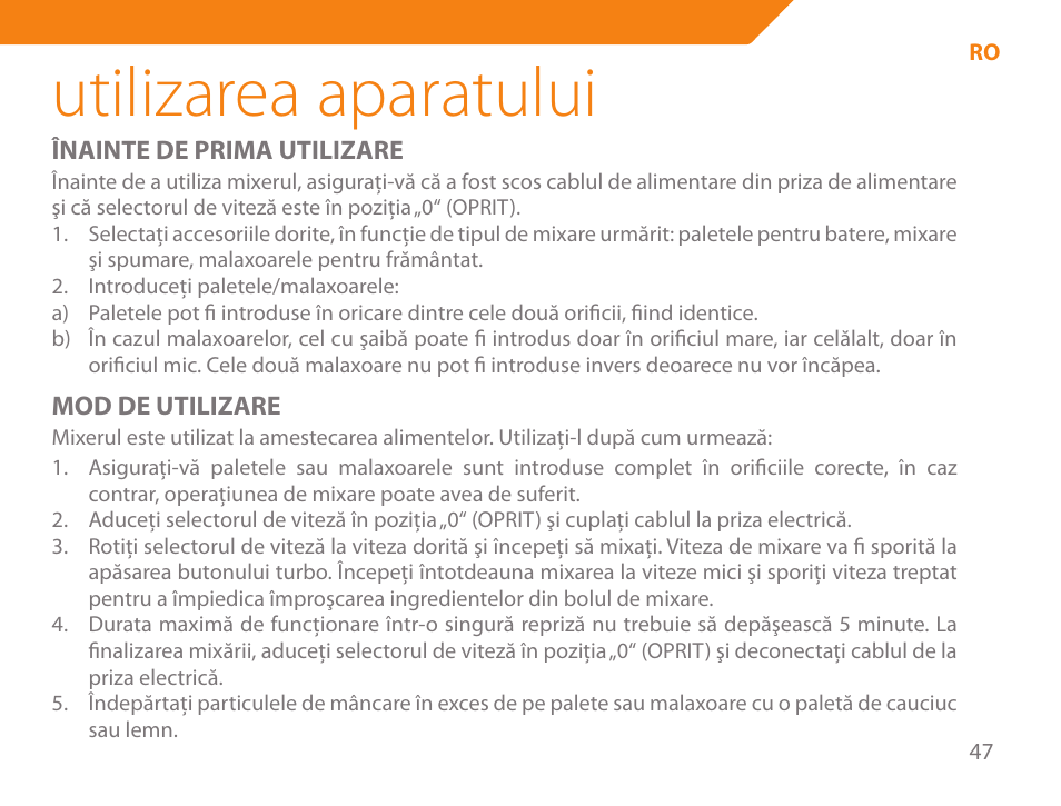 Utilizarea aparatului | Acme ME-100 User Manual | Page 47 / 66
