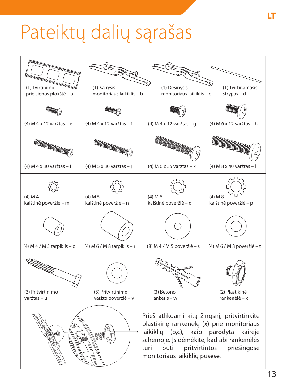 Pateiktų dalių sąrašas, 13 lt | Acme PLB103S User Manual | Page 13 / 102