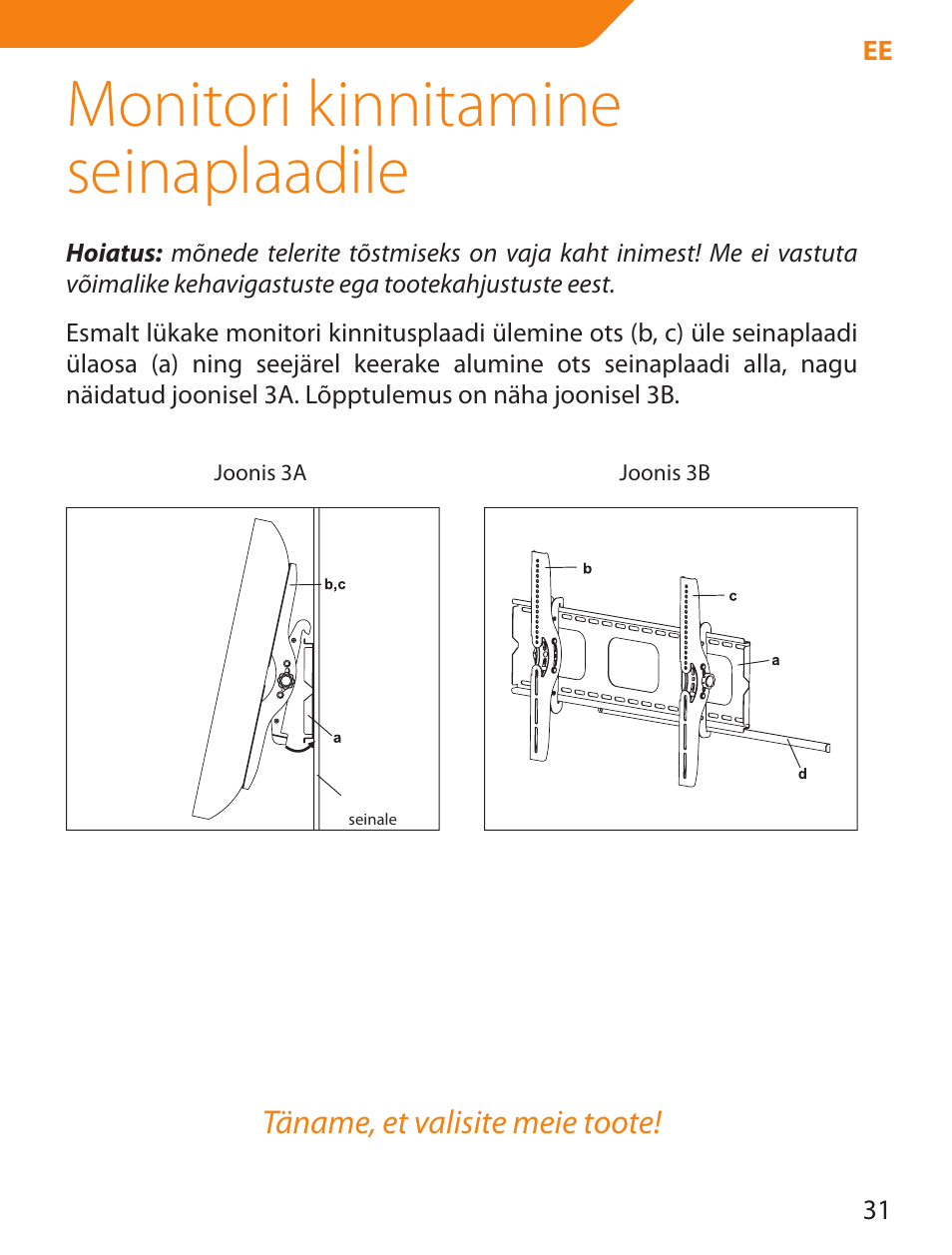 Monitori kinnitamine seinaplaadile | Acme PLB103S User Manual | Page 31 / 102