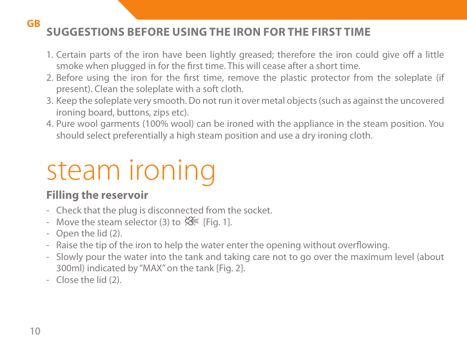 Steam ironing | Acme IA-200 User Manual | Page 10 / 152