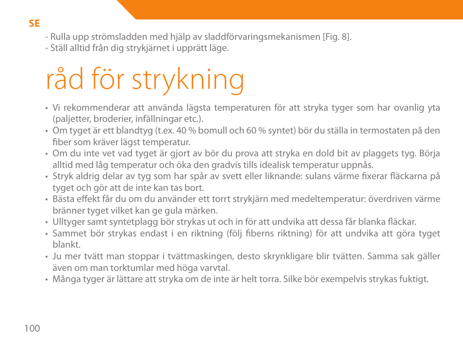 Råd för strykning | Acme IA-200 User Manual | Page 100 / 152