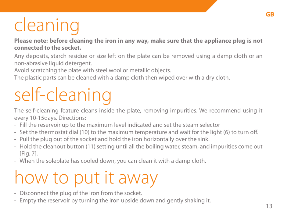 Cleaning, Self-cleaning, How to put it away | Acme IA-200 User Manual | Page 13 / 152