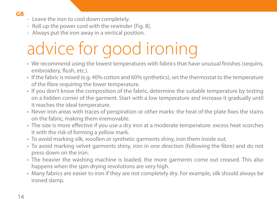 Advice for good ironing | Acme IA-200 User Manual | Page 14 / 152