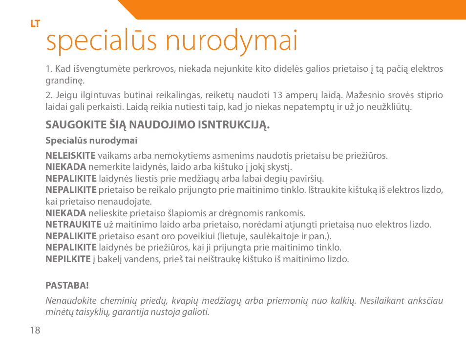 Specialūs nurodymai | Acme IA-200 User Manual | Page 18 / 152