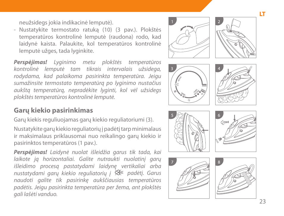 Garų kiekio pasirinkimas | Acme IA-200 User Manual | Page 23 / 152