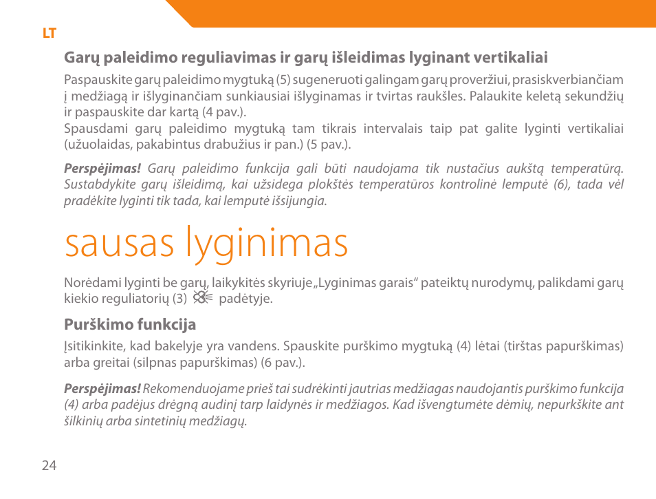 Sausas lyginimas | Acme IA-200 User Manual | Page 24 / 152