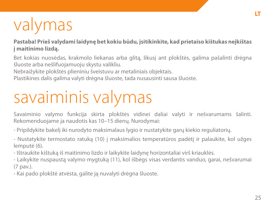 Valymas, Savaiminis valymas | Acme IA-200 User Manual | Page 25 / 152