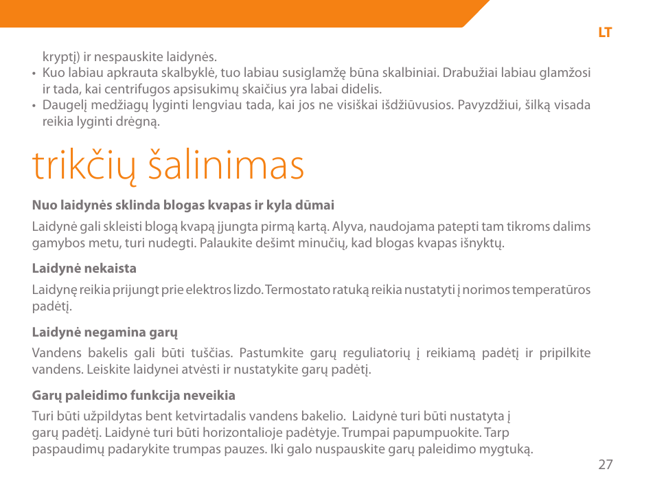 Trikčių šalinimas | Acme IA-200 User Manual | Page 27 / 152