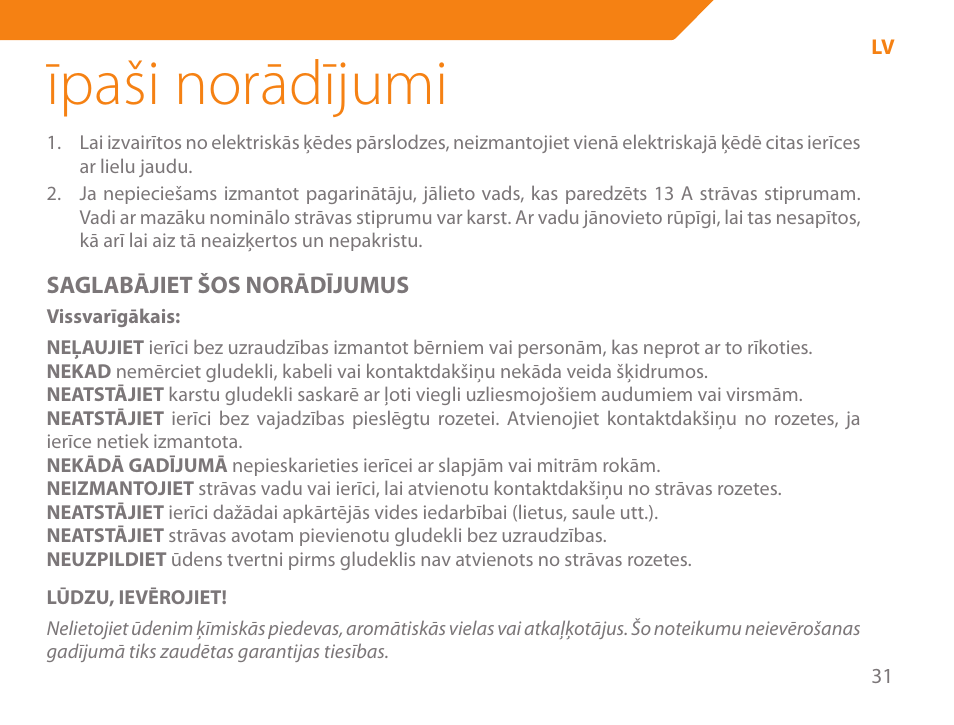 Īpaši norādījumi | Acme IA-200 User Manual | Page 31 / 152