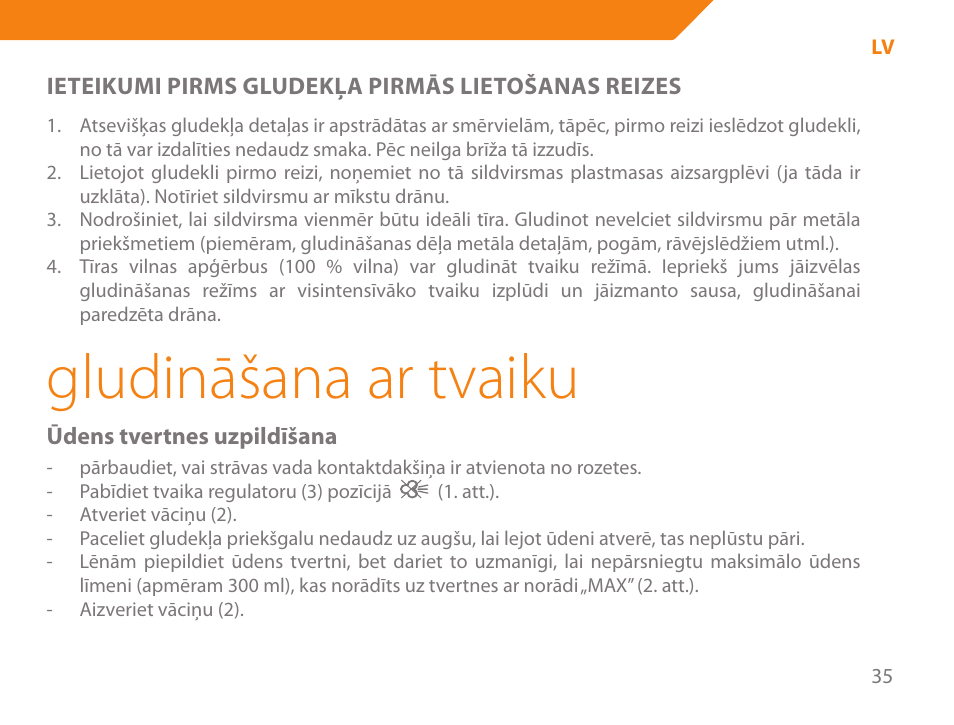 Gludināšana ar tvaiku | Acme IA-200 User Manual | Page 35 / 152