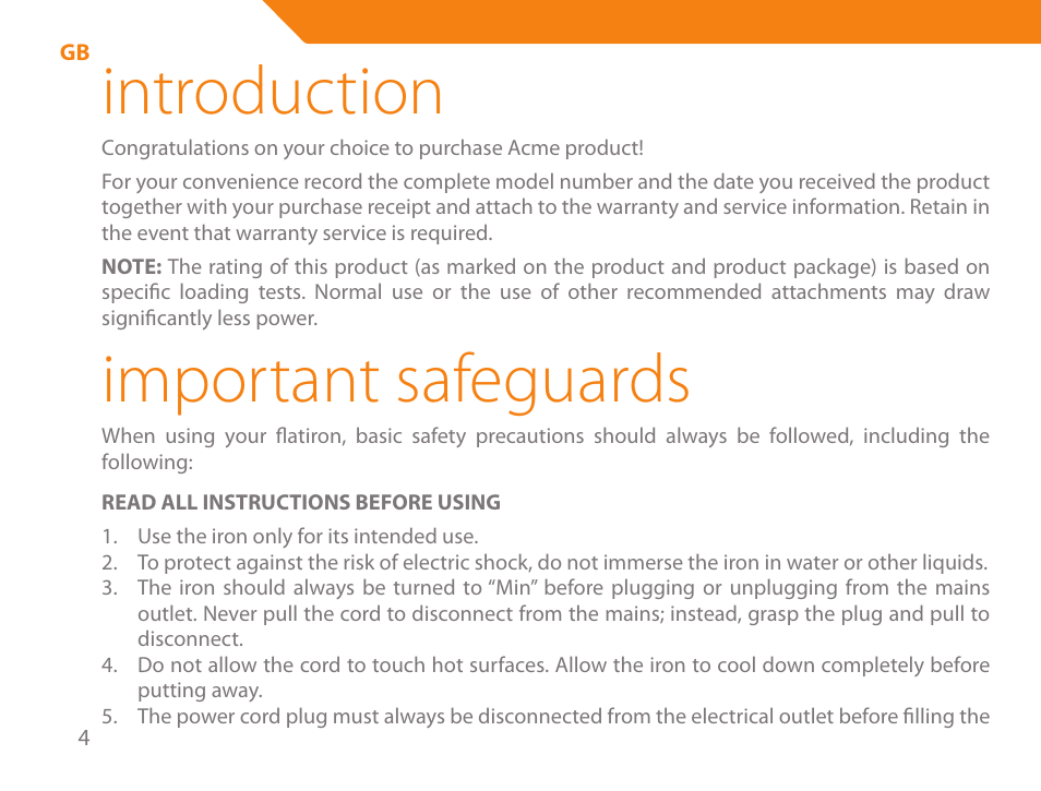 Introduction, Important safeguards | Acme IA-200 User Manual | Page 4 / 152