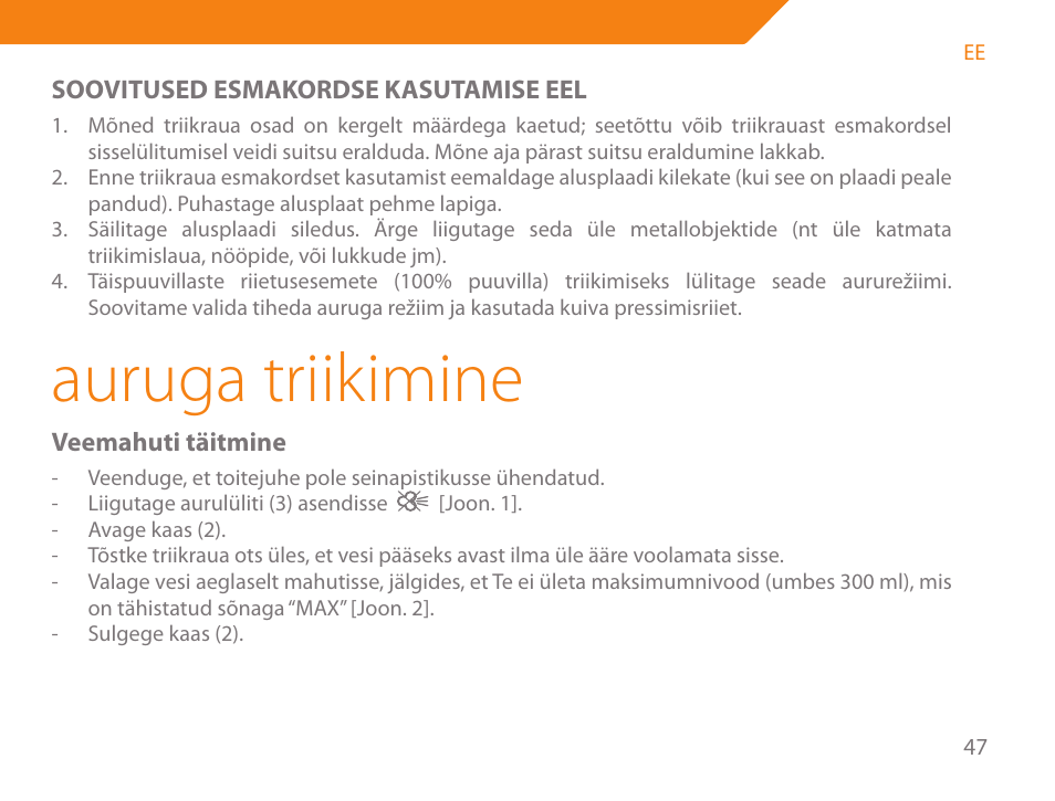 Auruga triikimine | Acme IA-200 User Manual | Page 47 / 152