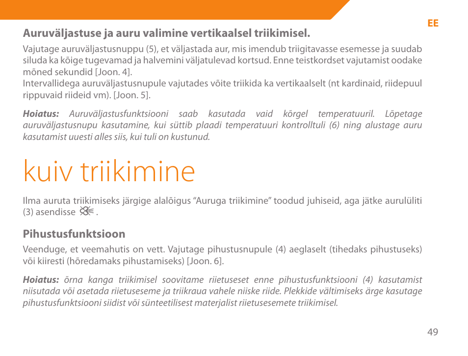 Kuiv triikimine | Acme IA-200 User Manual | Page 49 / 152