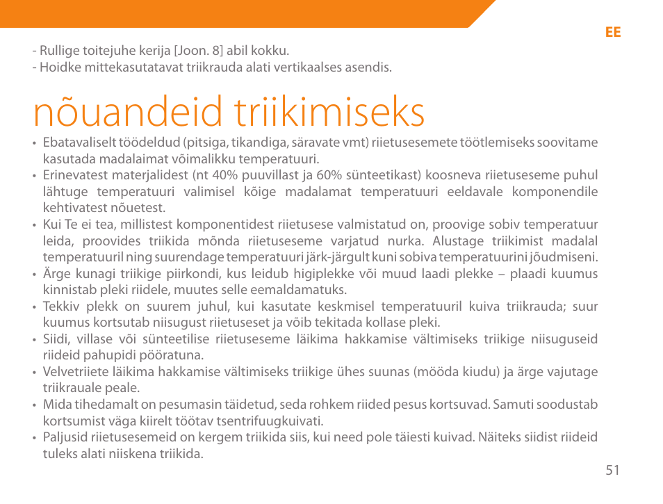 Nõuandeid triikimiseks | Acme IA-200 User Manual | Page 51 / 152