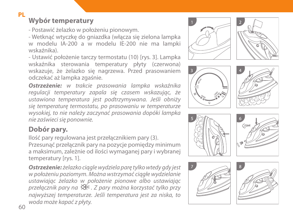 Wybór temperatury, Dobór pary | Acme IA-200 User Manual | Page 60 / 152