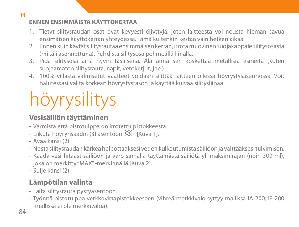 Höyrysilitys | Acme IA-200 User Manual | Page 84 / 152