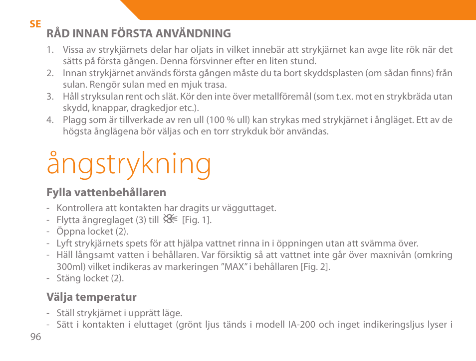 Ångstrykning | Acme IA-200 User Manual | Page 96 / 152
