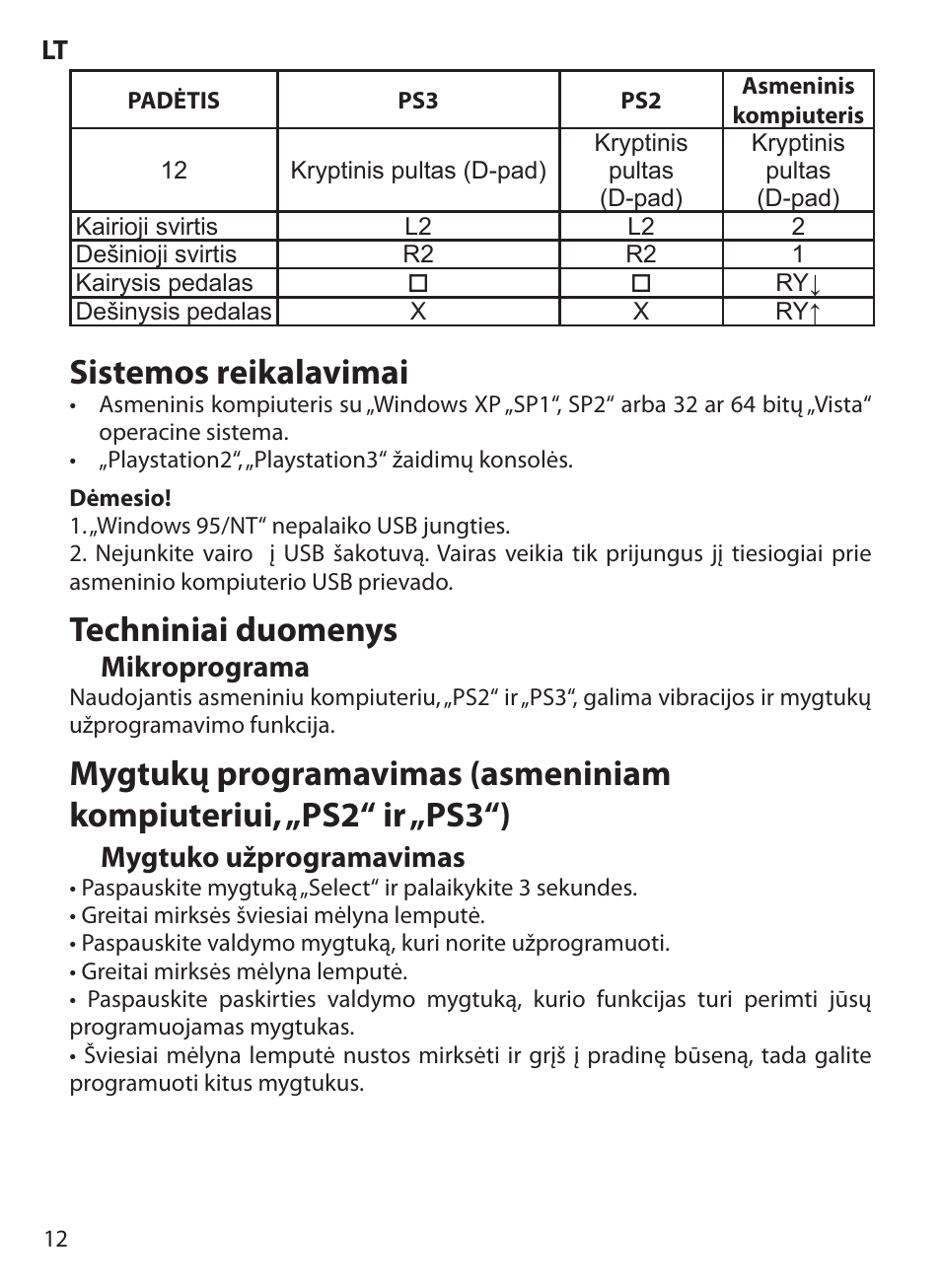 Sistemos reikalavimai, Techniniai duomenys | Acme Extreme Rally wheel User Manual | Page 12 / 84