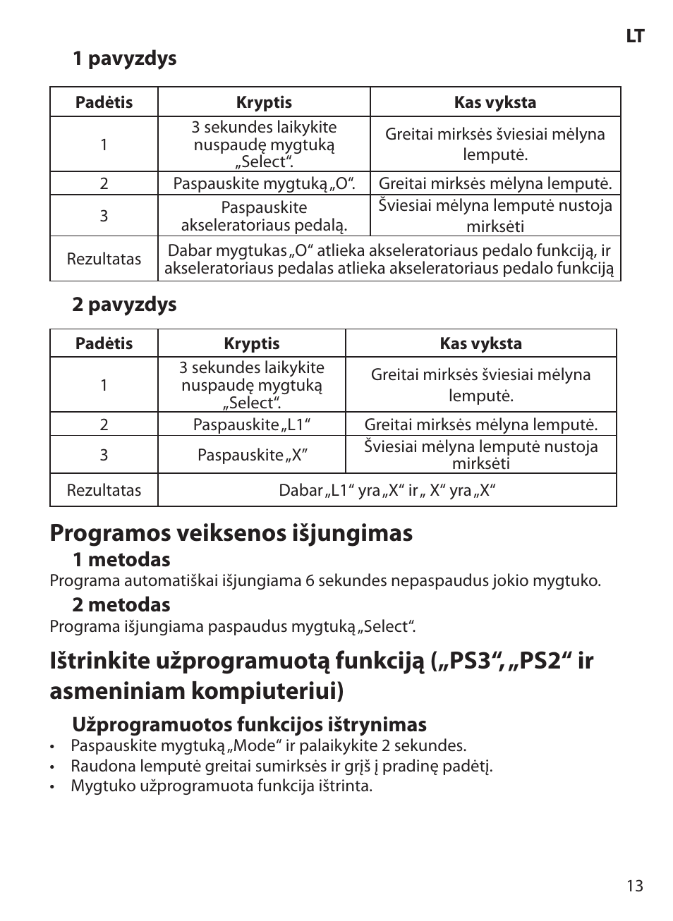 Programos veiksenos išjungimas | Acme Extreme Rally wheel User Manual | Page 13 / 84