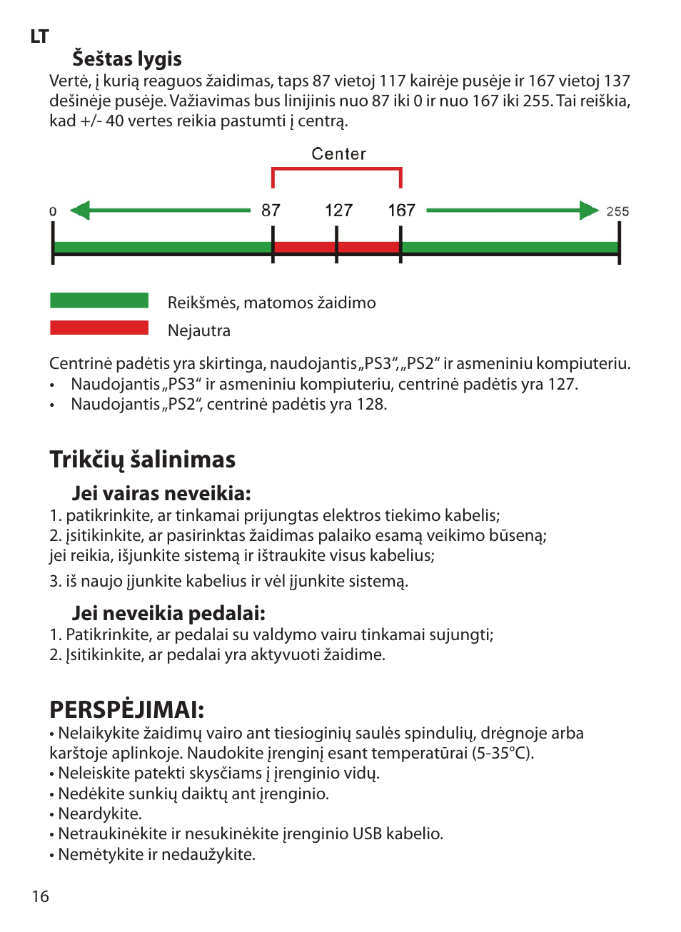 Trikčių šalinimas, Perspėjimai | Acme Extreme Rally wheel User Manual | Page 16 / 84