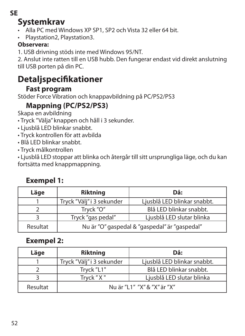 Systemkrav, Detaljspecifikationer | Acme Extreme Rally wheel User Manual | Page 52 / 84