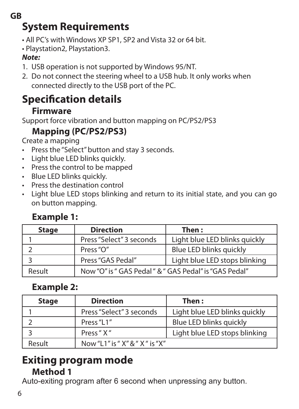 System requirements, Specification details, Exiting program mode | Acme Extreme Rally wheel User Manual | Page 6 / 84