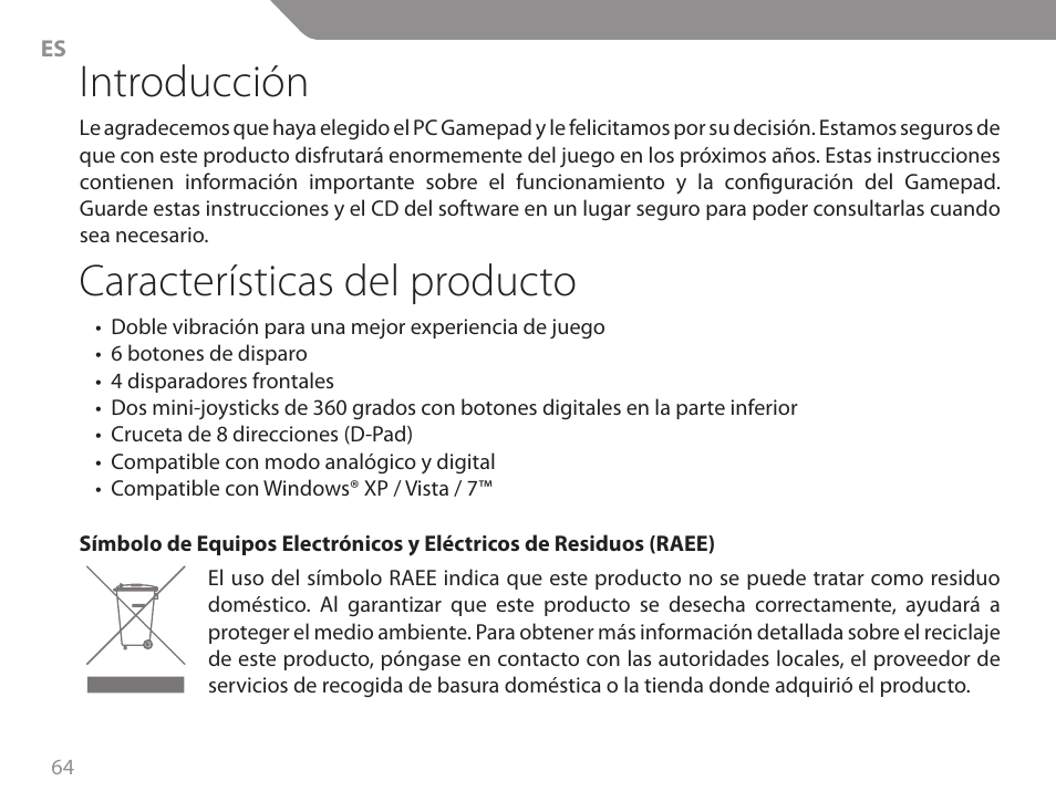 Introducción, Características del producto | Acme GA06 User Manual | Page 64 / 96