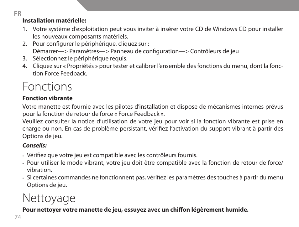 Fonctions, Nettoyage | Acme GA06 User Manual | Page 74 / 96