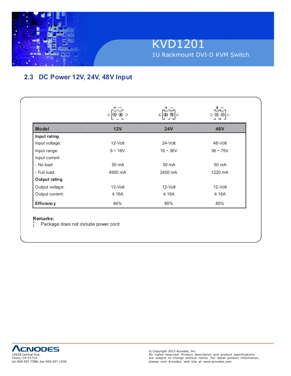 Kvd120 1, 1u rackmount d vi-d kvm switch | Acnodes KVD 1201 User Manual | Page 10 / 10