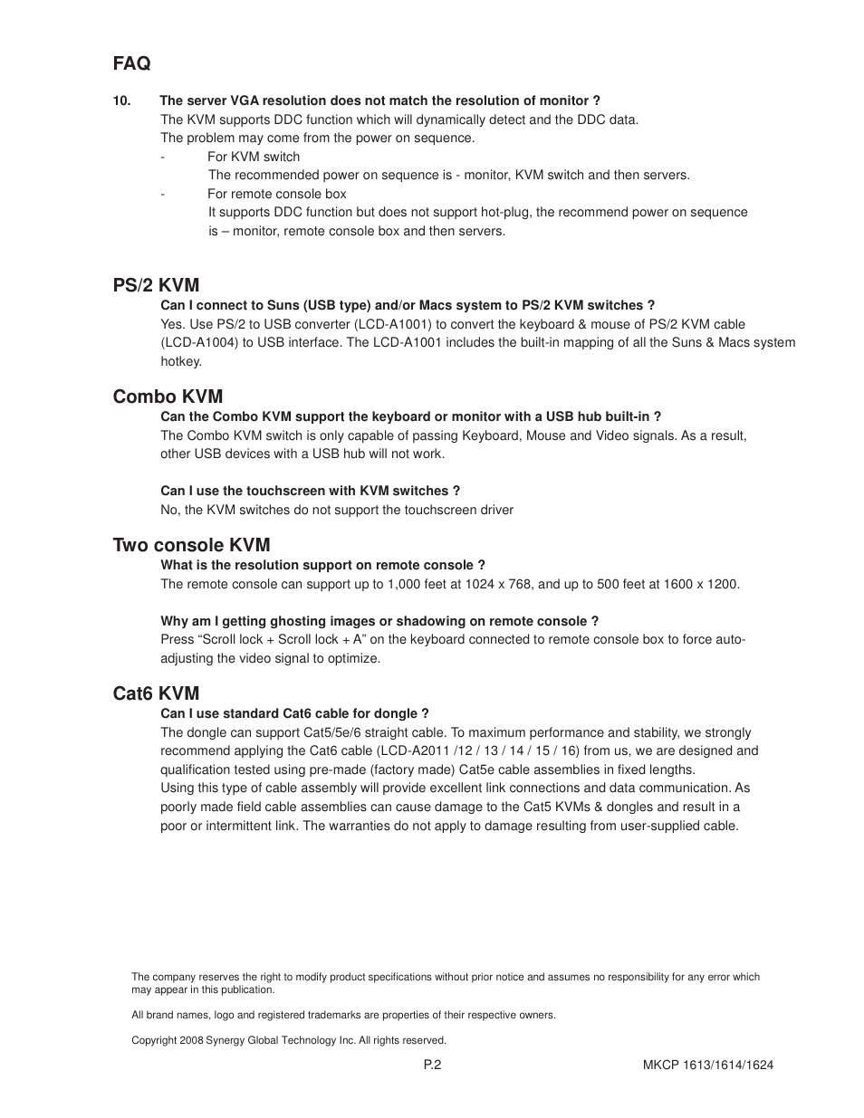 Ps/2 kvm, Combo kvm, Two console kvm | Cat6 kvm | Acnodes MKP1602__MKCP 1614 User Manual | Page 22 / 22