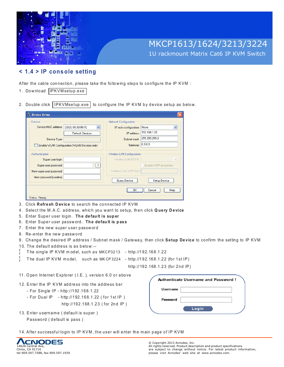 4 > ip console setting, 1u rackmount matrix cat6 ip kvm switch | Acnodes MKP1602__MKCP 3224 User Manual | Page 9 / 15