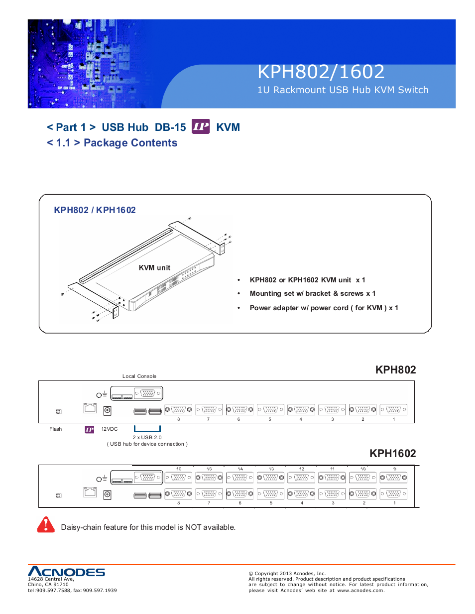 Kph802, Kph1602, 1u rackmount usb hub kvm switch | Acnodes KPH 802 User Manual | Page 5 / 14