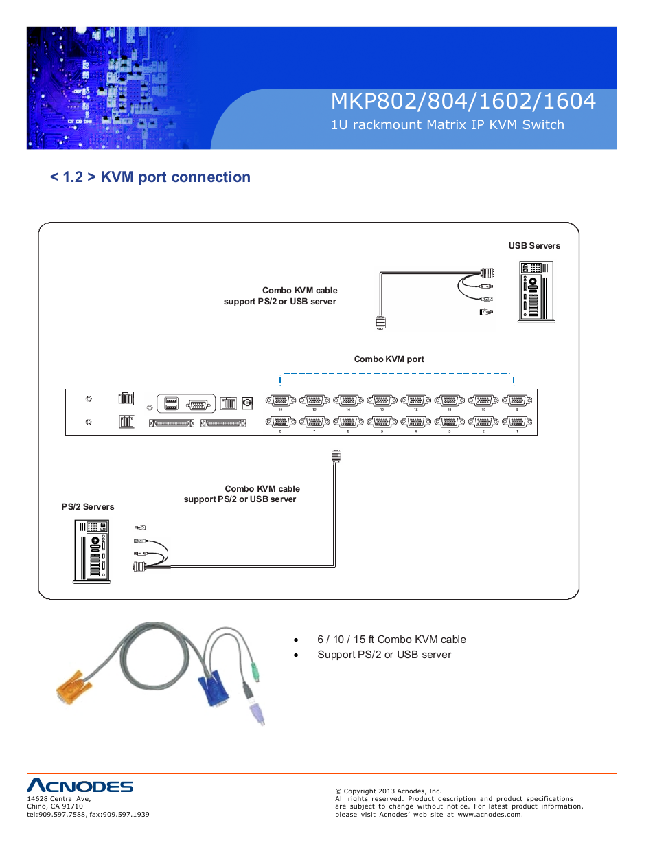 2 > kvm port connection, 1u rackmount matrix ip kvm switch | Acnodes MKP 804 User Manual | Page 6 / 15