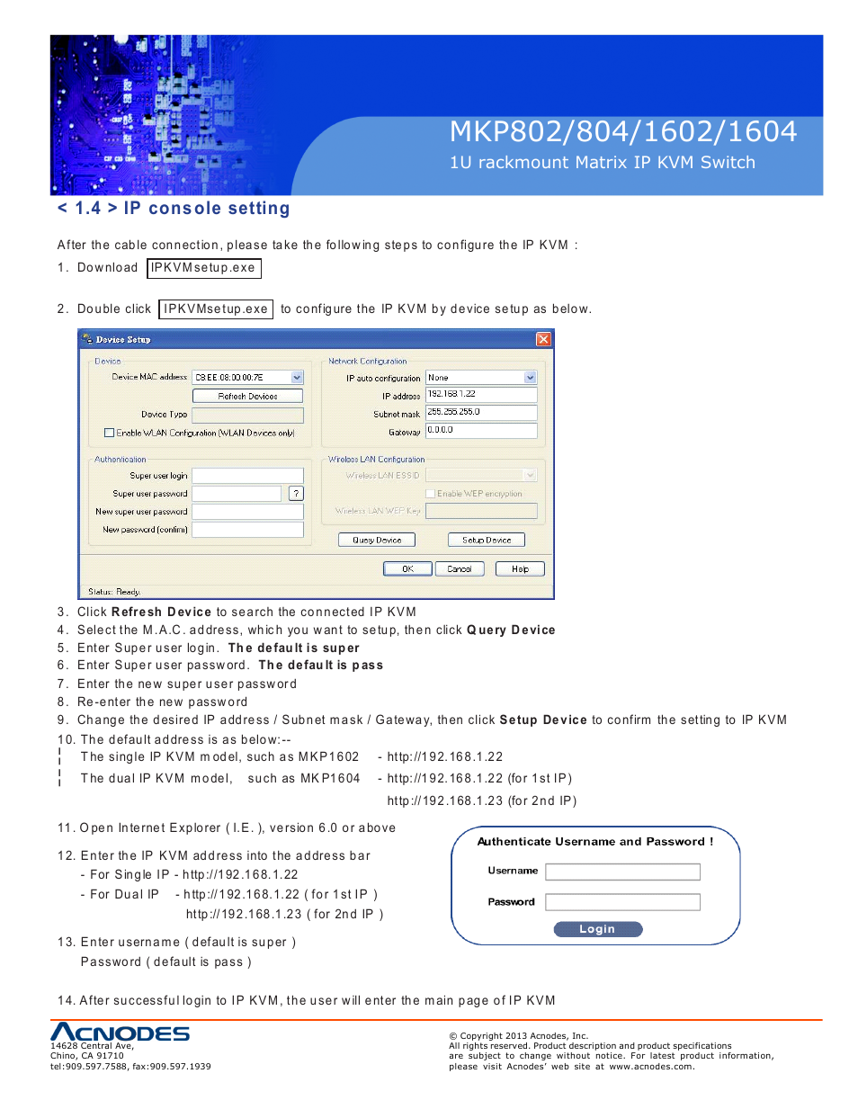 4 > ip console setting, 1u rackmount matrix ip kvm switch | Acnodes MKP 804 User Manual | Page 9 / 15