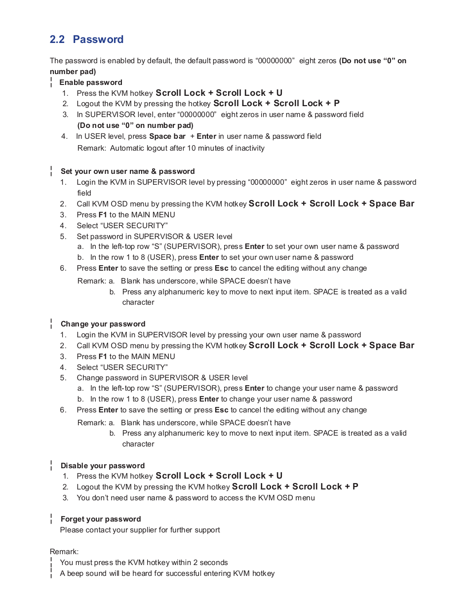 2 password | Acnodes KVH 801 User Manual | Page 10 / 13