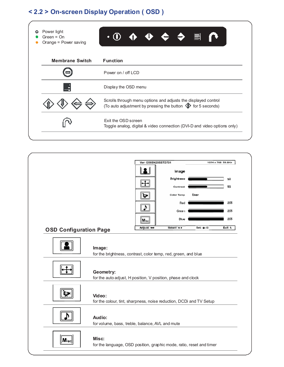 2 > on-screen display operation ( osd ) | Acnodes APM 5200 User Manual | Page 12 / 24