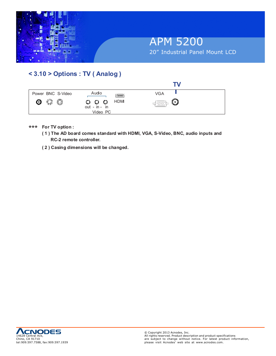 Apm 52 00, 10 > options : tv ( analog ) tv | Acnodes APM 5200 User Manual | Page 23 / 24