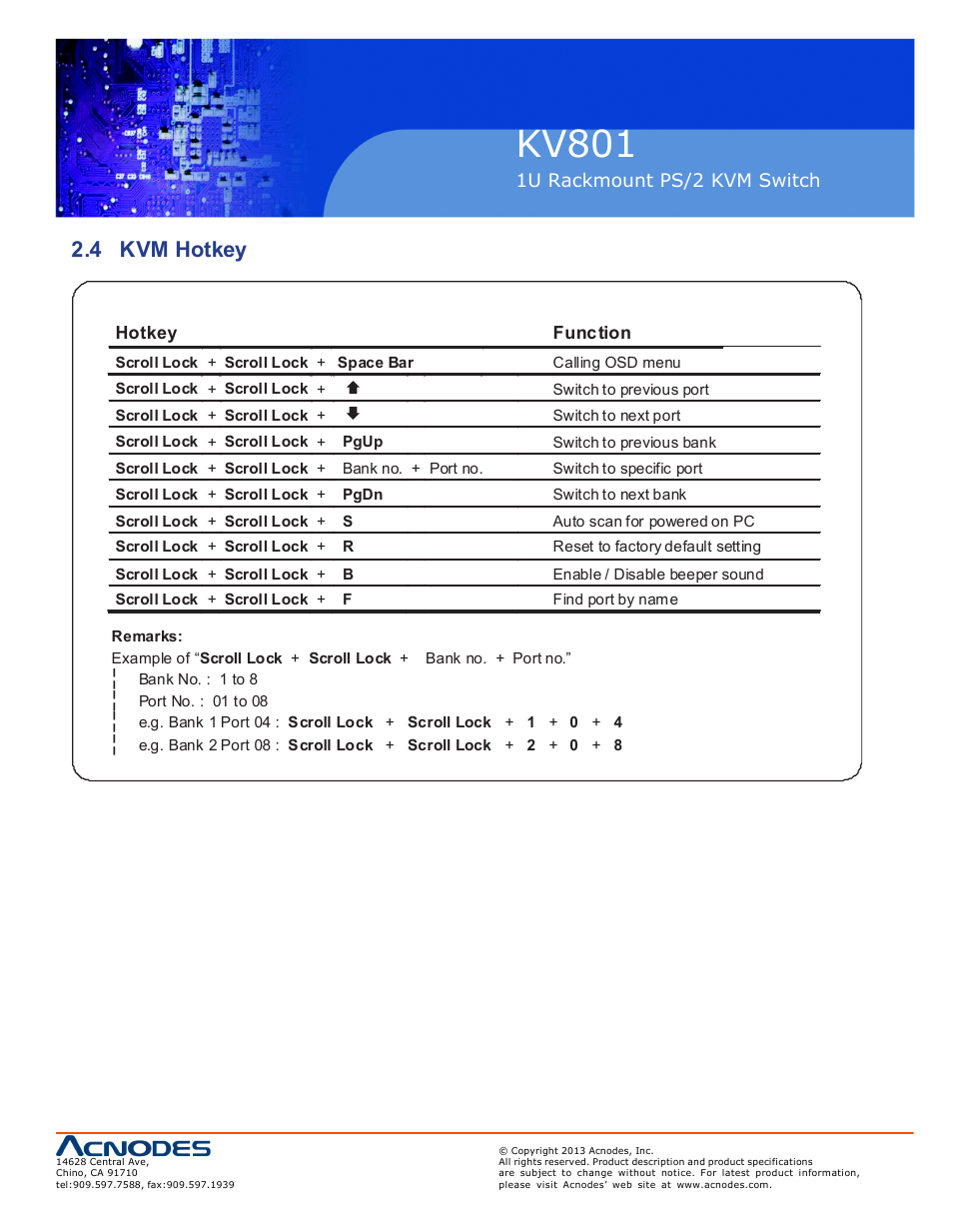 Kv801, 4 kvm hotkey | Acnodes KV 801 User Manual | Page 11 / 12