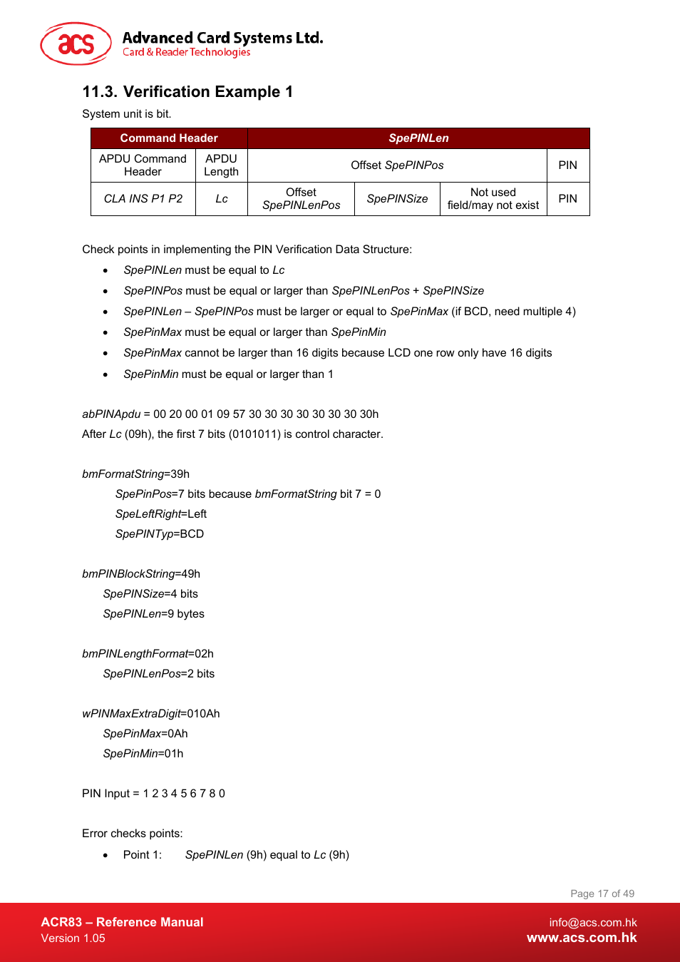 Verification example 1 | ACS ACR83 PINeasy Smart Card Reader User Manual | Page 17 / 49