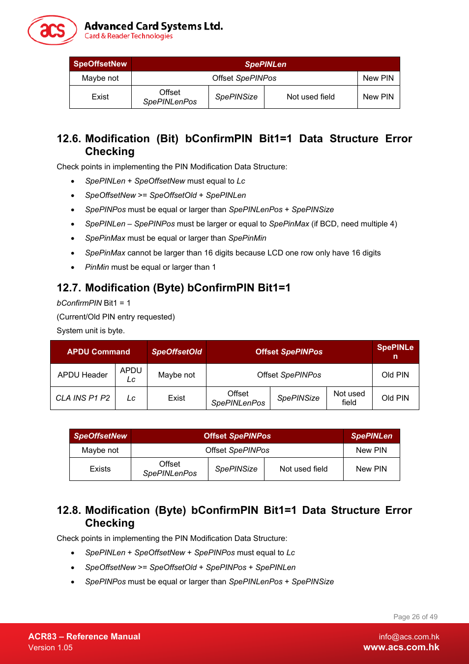 Modification (byte) bconfirmpin bit1=1 | ACS ACR83 PINeasy Smart Card Reader User Manual | Page 26 / 49