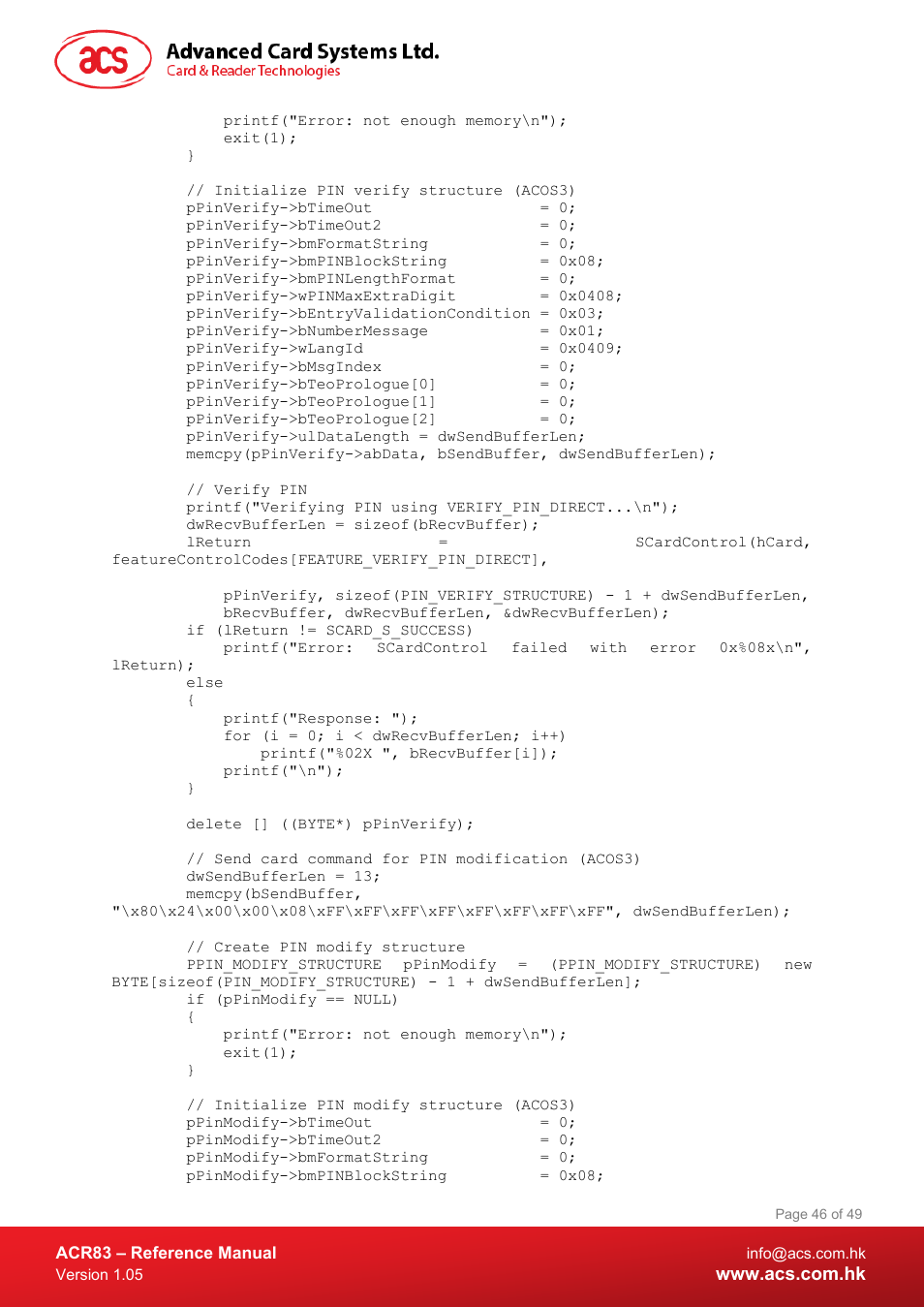 ACS ACR83 PINeasy Smart Card Reader User Manual | Page 46 / 49