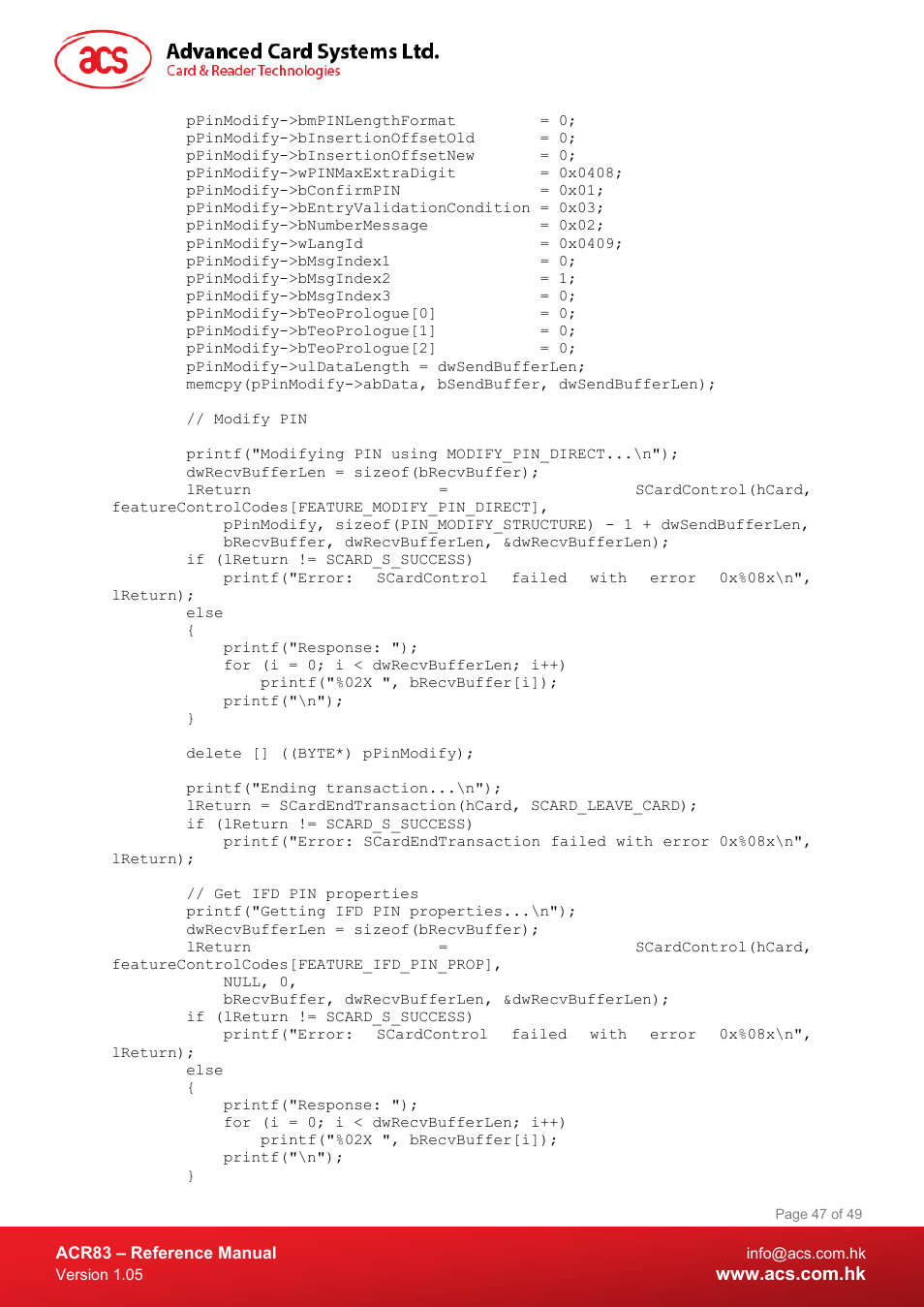 ACS ACR83 PINeasy Smart Card Reader User Manual | Page 47 / 49