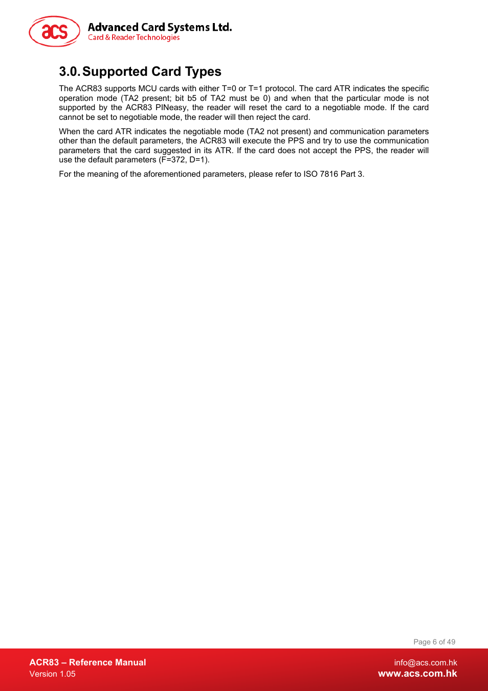 Supported card types | ACS ACR83 PINeasy Smart Card Reader User Manual | Page 6 / 49