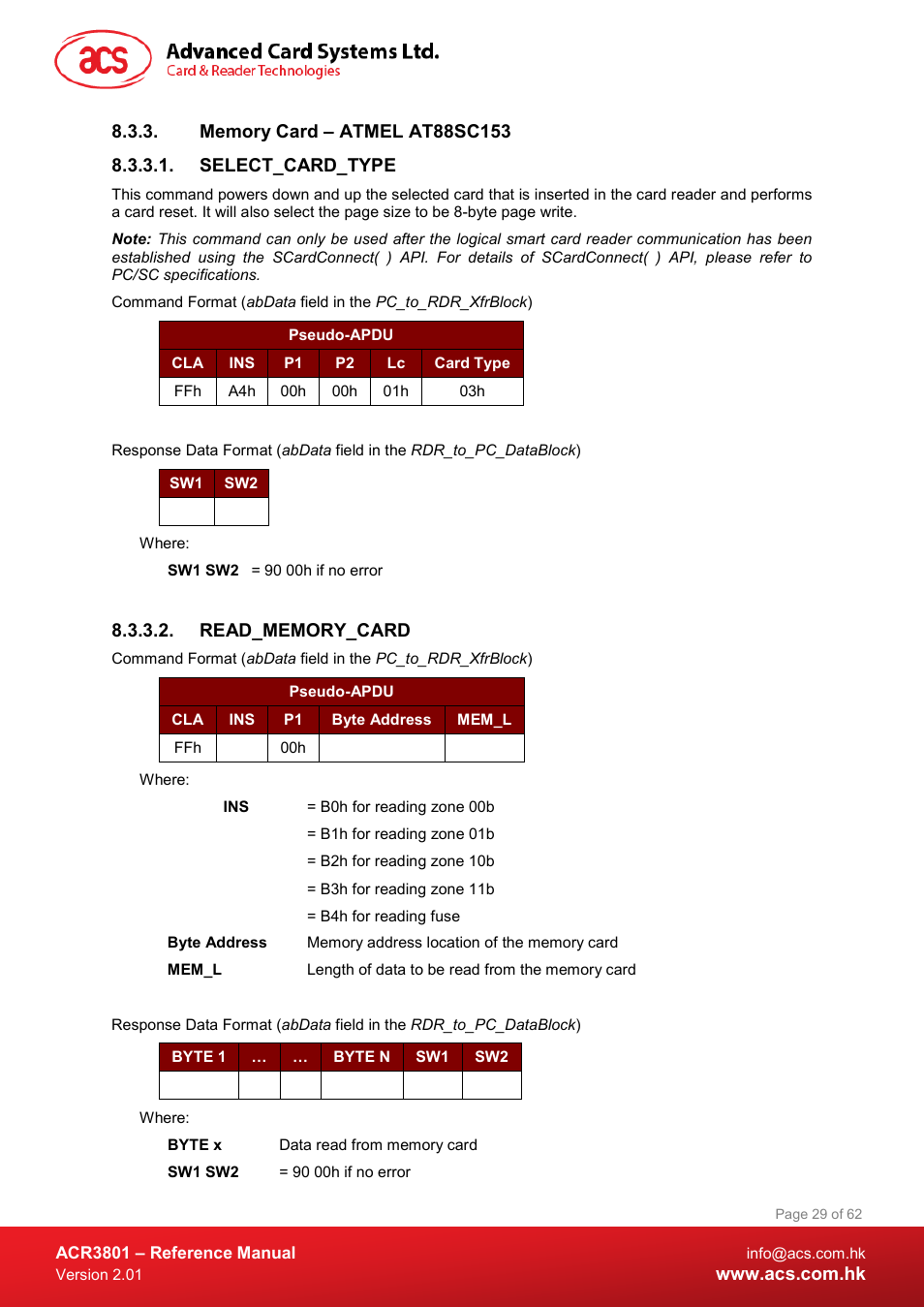 Memory card – atmel at88sc153, Select_card_type, Read_memory_card | ACS ACR3801 Smart Card Reader User Manual | Page 29 / 62