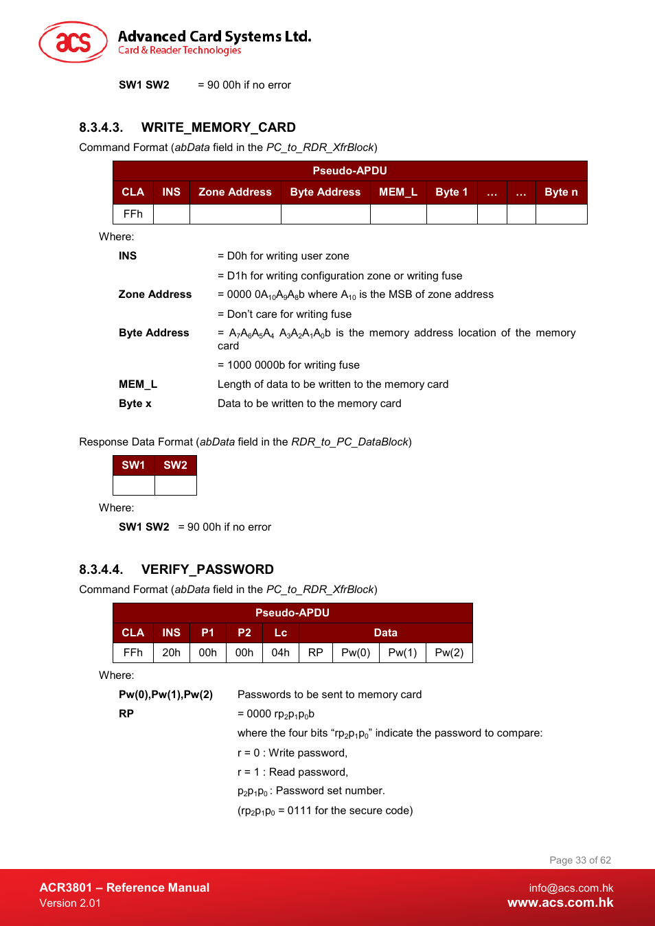 Write_memory_card, Verify_password | ACS ACR3801 Smart Card Reader User Manual | Page 33 / 62