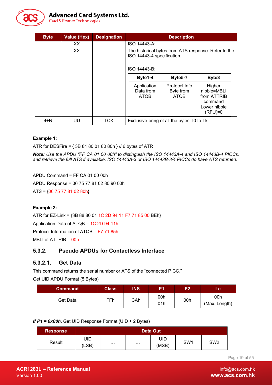 Pseudo apdus for contactless interface, Get data | ACS ACR1283L User Manual | Page 19 / 55