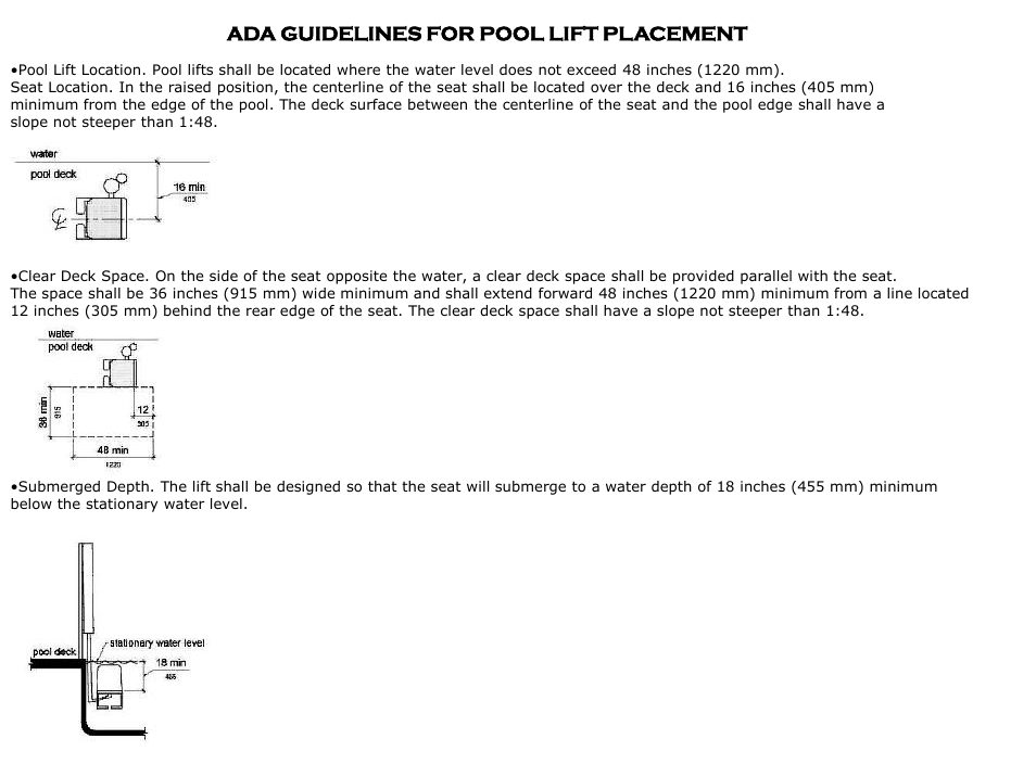 Ada guidelines for pool lift placement | Activeforever Global Lift Commercial Series Portable Lift 450 User Manual | Page 3 / 7