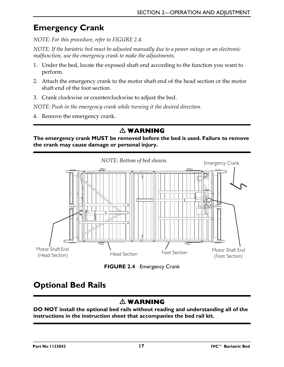Emergency crank, Optional bed rails, Emergency crank optional bed rails | Activeforever Invacare Bariatric Electric Hospital Bed (Bariatric Home Care Hospital Bed) User Manual | Page 17 / 40