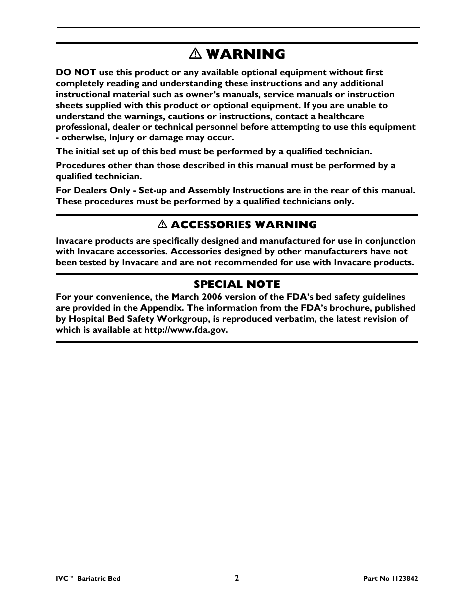 Ƽ warning | Activeforever Invacare Bariatric Electric Hospital Bed (Bariatric Home Care Hospital Bed) User Manual | Page 2 / 40