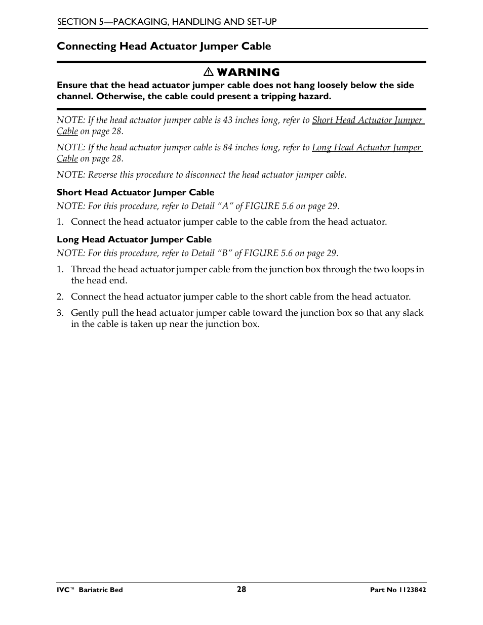 Connecting head actuator jumper cable, Short head actuator jumper cable, Long head actuator jumper cable | Refer to connecting head actuator jumper | Activeforever Invacare Bariatric Electric Hospital Bed (Bariatric Home Care Hospital Bed) User Manual | Page 28 / 40